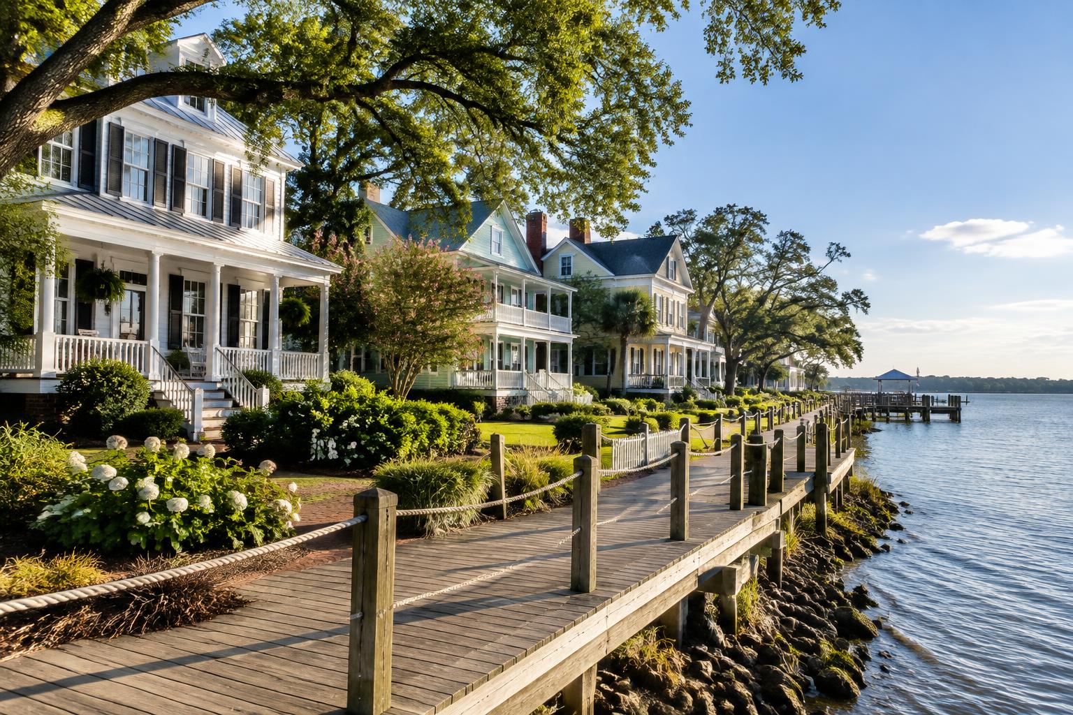 Waterfront neighborhood and boardwalk